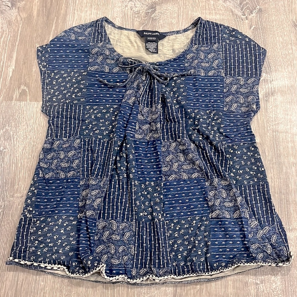 Ralph Lauren Girls Boho Patchwork Paisley Floral Print Peasant Top